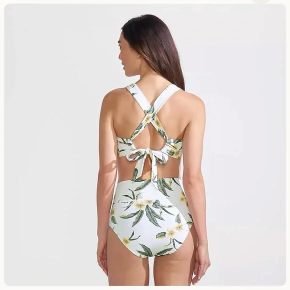 Lands end V-Neck Bikini Top Floral Black - Picture 3 of 4